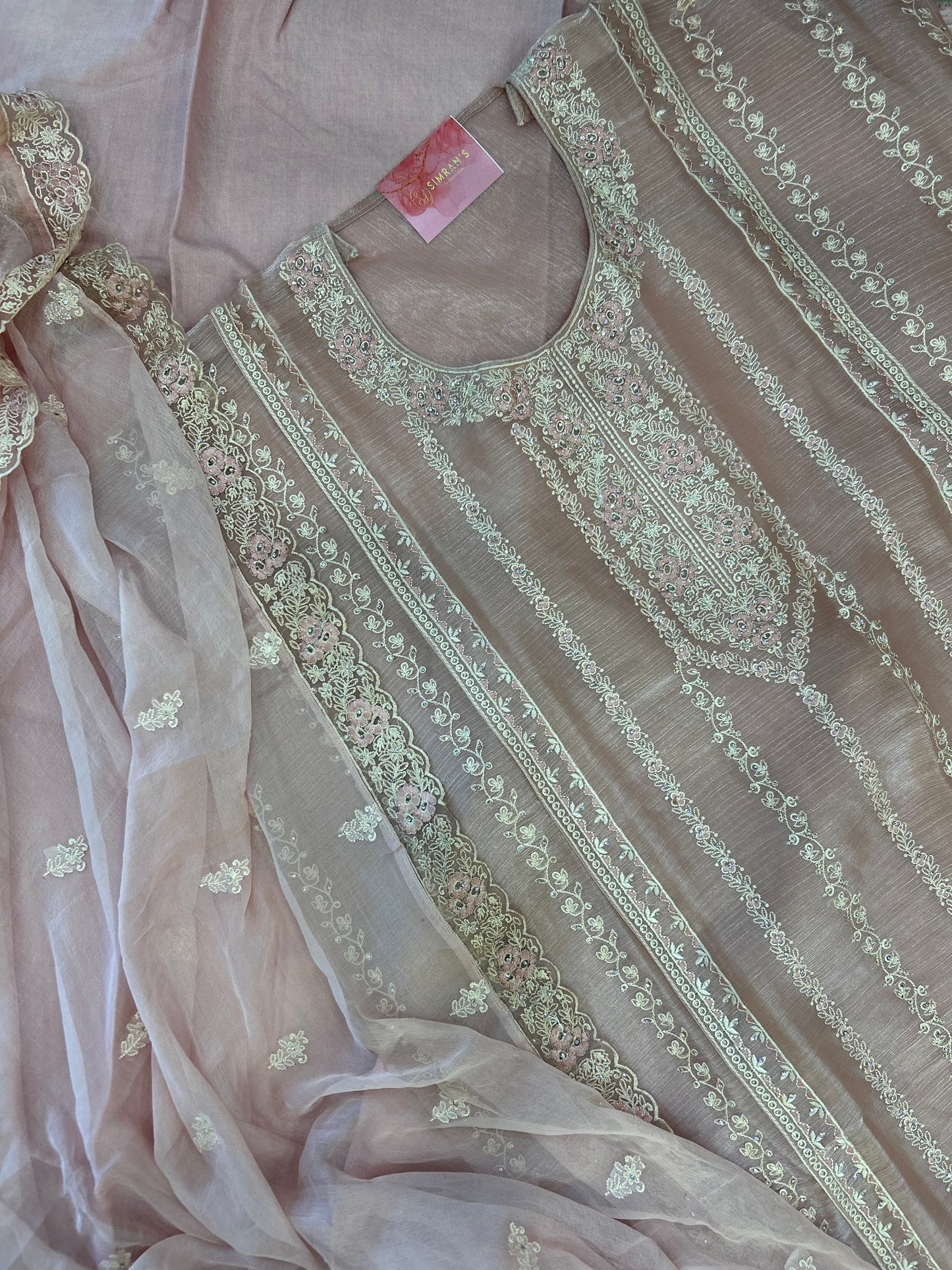 Exquisite Unstitched Tissue Fabric Suit - Shimmer Tissue Kurta, Santoon Bottom, and Chiffon Dupatta