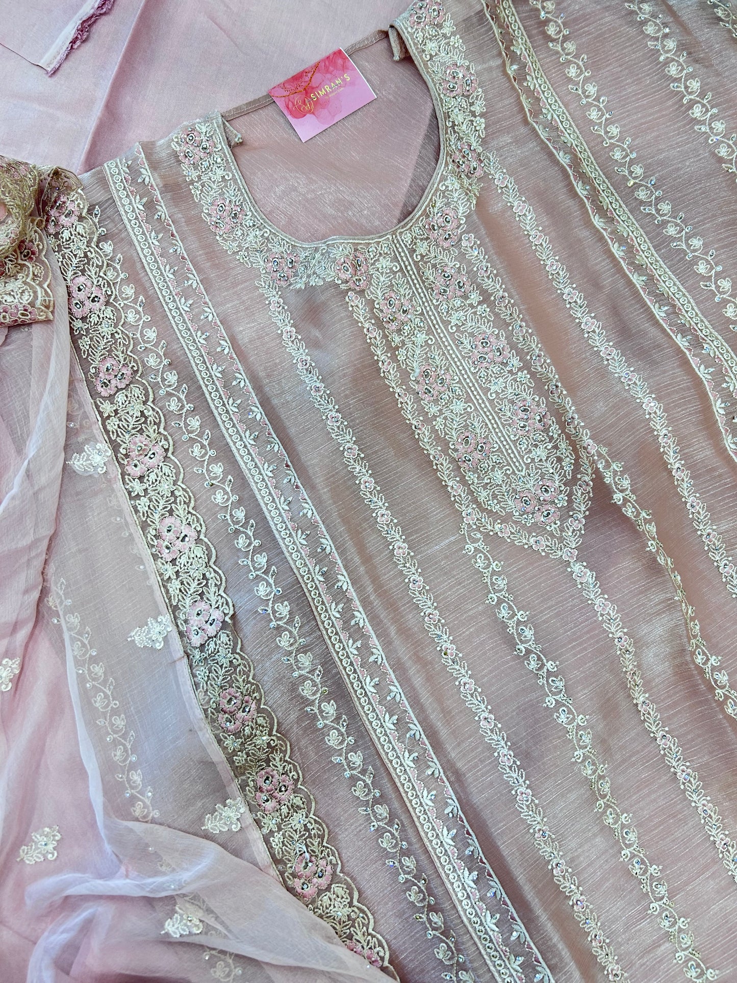 Exquisite Unstitched Tissue Fabric Suit - Shimmer Tissue Kurta, Santoon Bottom, and Chiffon Dupatta