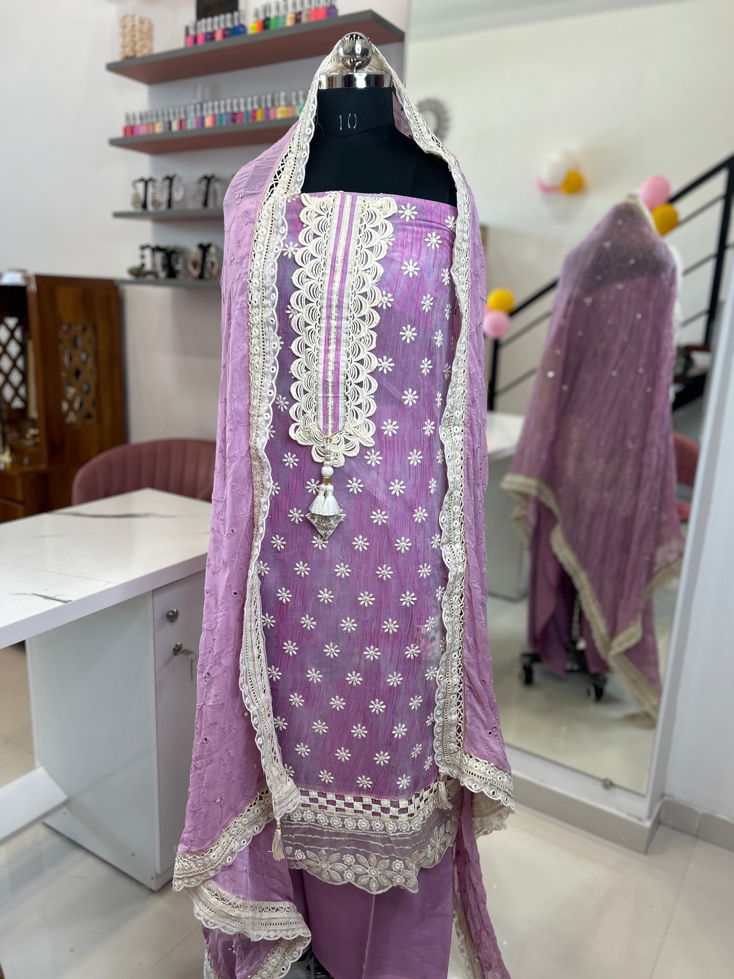 Elegant Pure Chiffon Dress with Karachi Laces, Santoon Bottom, and Chiffon Dupatta