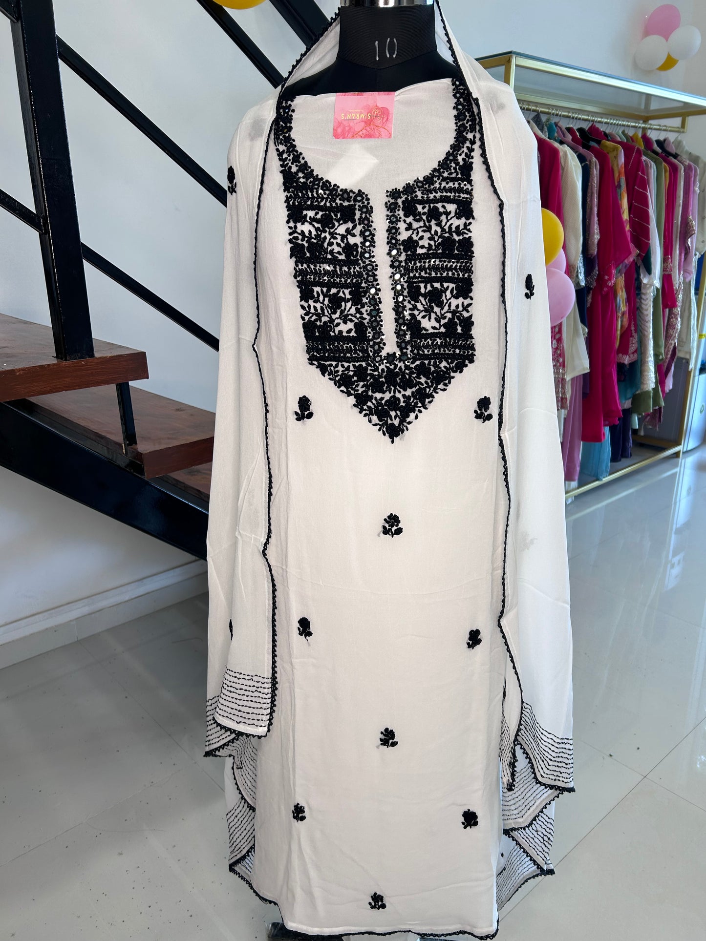 Elegant Chiffon Suit with Thread Work, Santoon Bottom, and Chiffon Dupatta