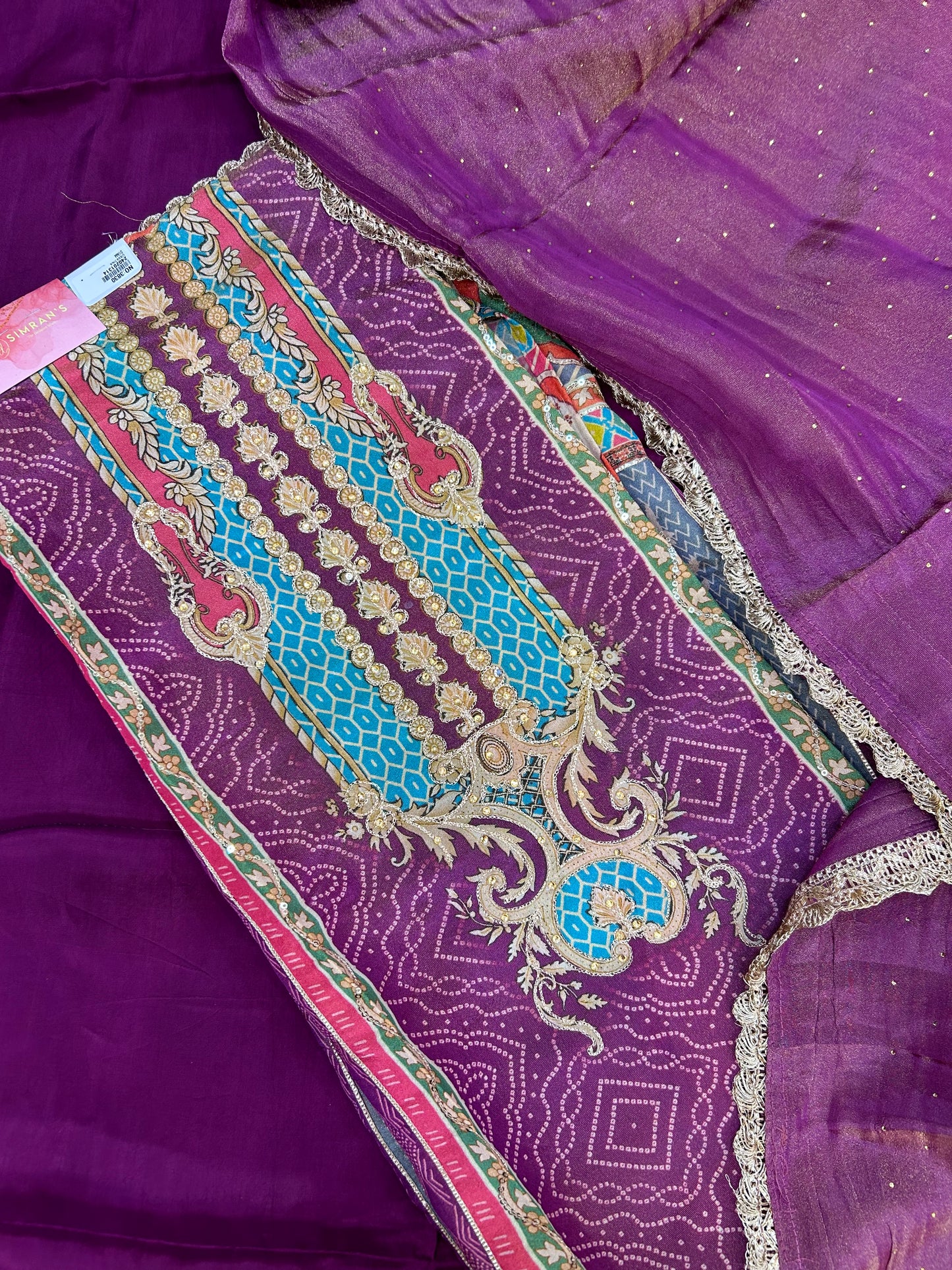 Regal Purple Unstitched Suit - Muslin Kurta, Santoon Bottom, and Shimmer Dupatta