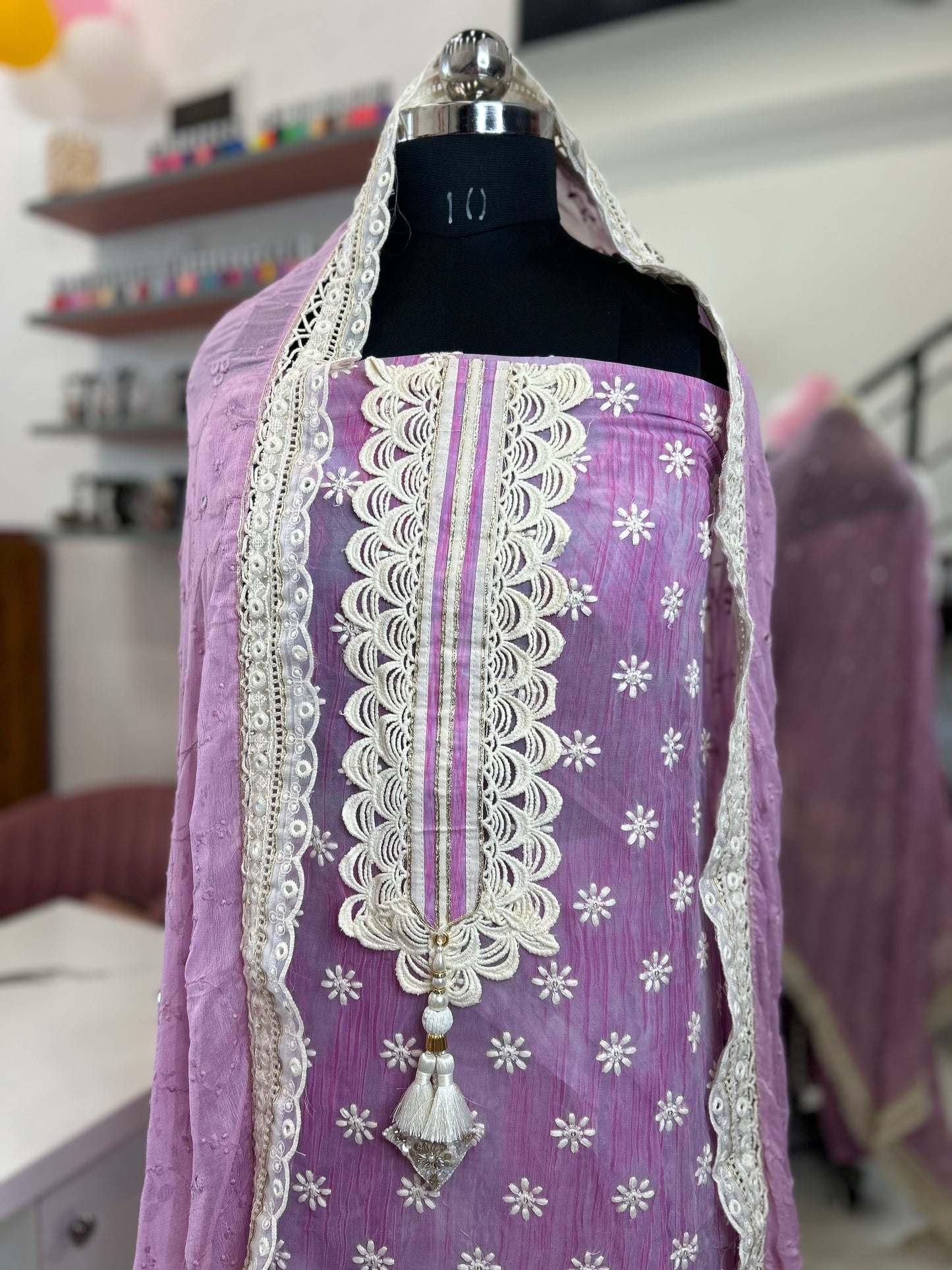 Elegant Pure Chiffon Dress with Karachi Laces, Santoon Bottom, and Chiffon Dupatta