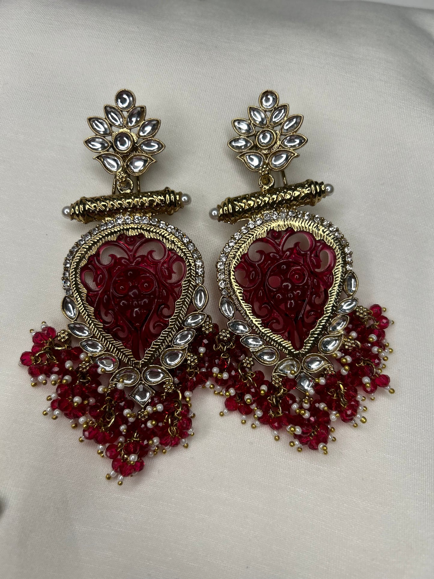 Exquisite Fuchsia and Gold Filigree Earrings