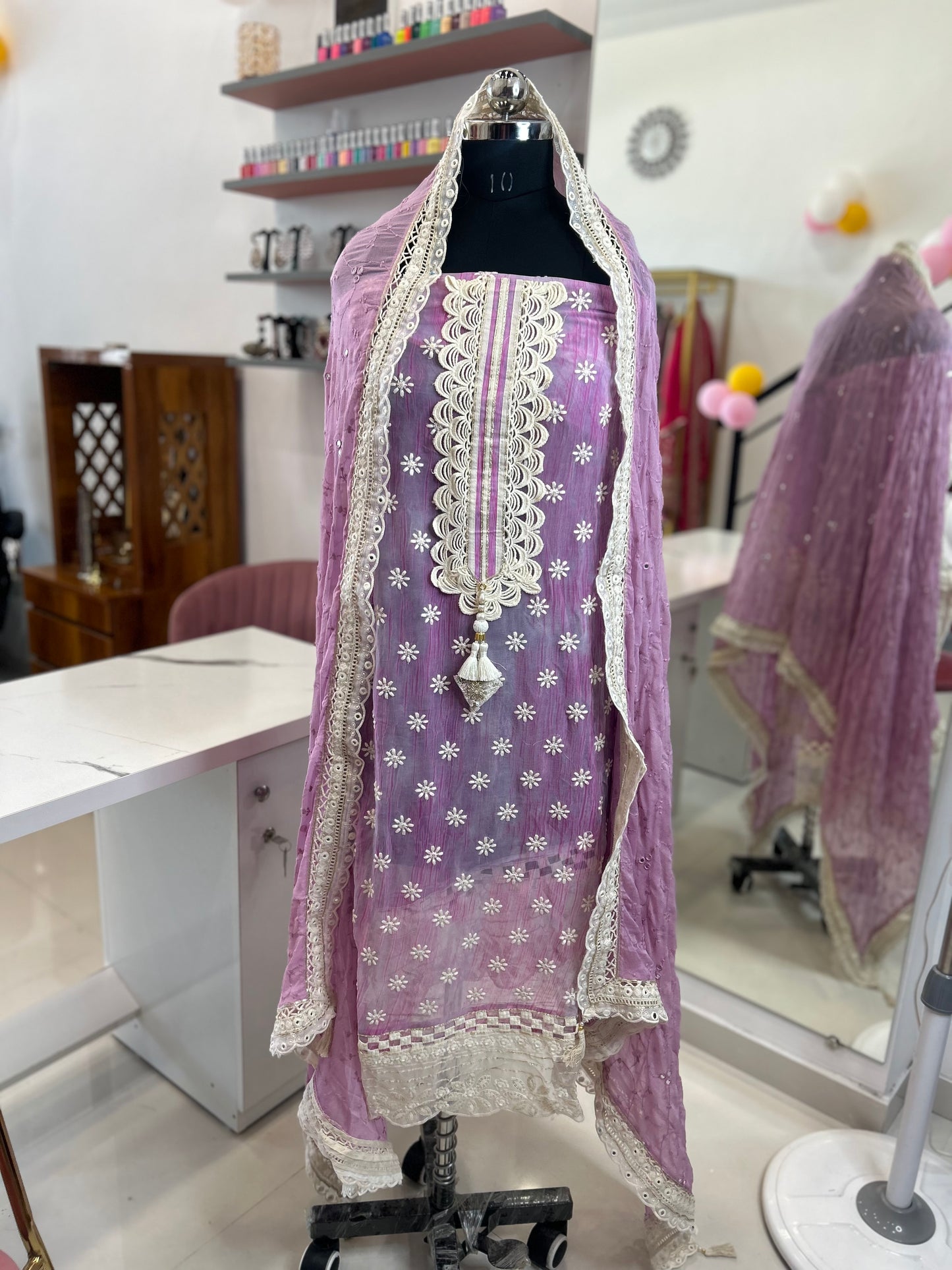 Elegant Pure Chiffon Dress with Karachi Laces, Santoon Bottom, and Chiffon Dupatta