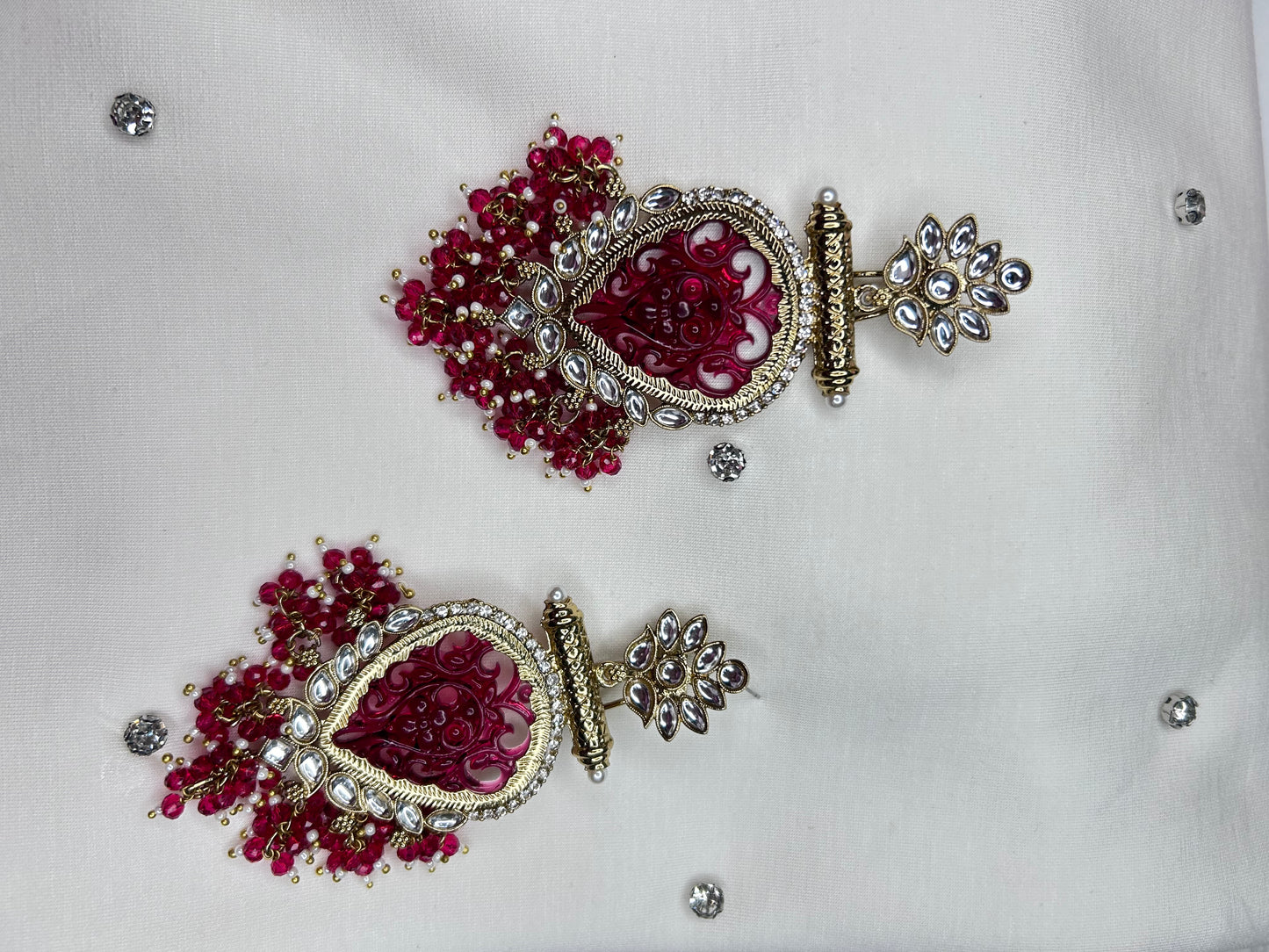 Exquisite Fuchsia and Gold Filigree Earrings