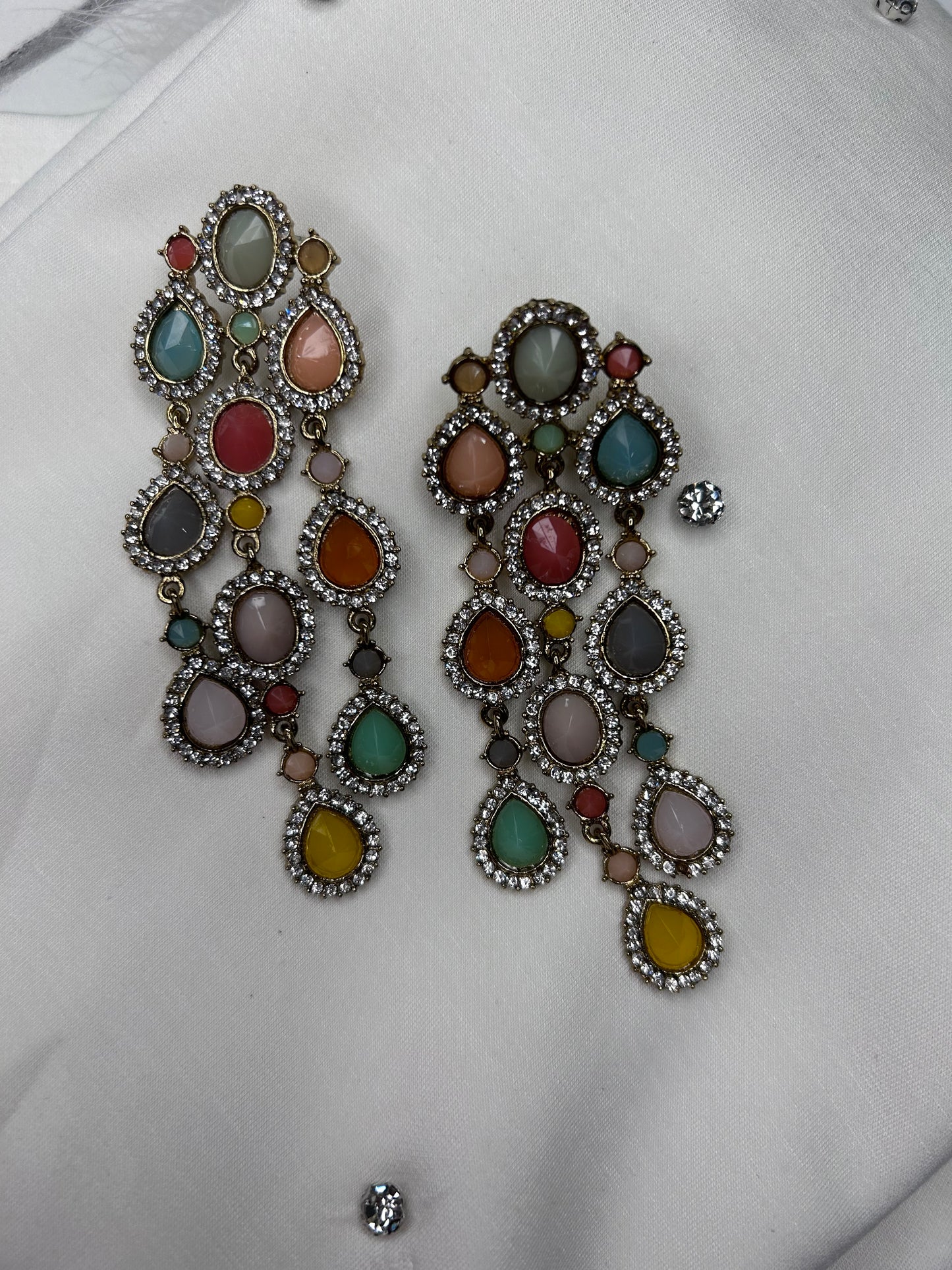 Elegant Multicolor Teardrop Dangle Earrings with Rhinestone Accents