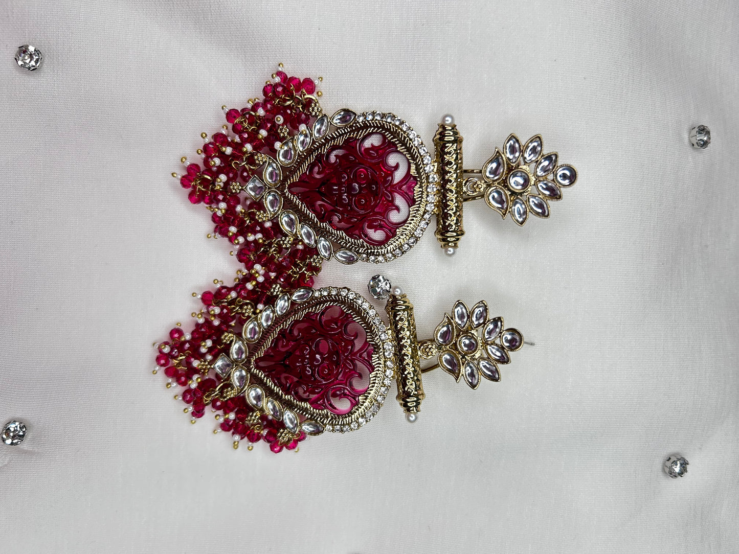 Exquisite Fuchsia and Gold Filigree Earrings